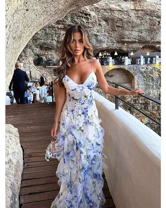 Mikayla | Floral Print Ruffle Maxi Dress