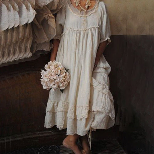 Tannaz | Ivory Short Sleeve Ruffle Maxi Dress