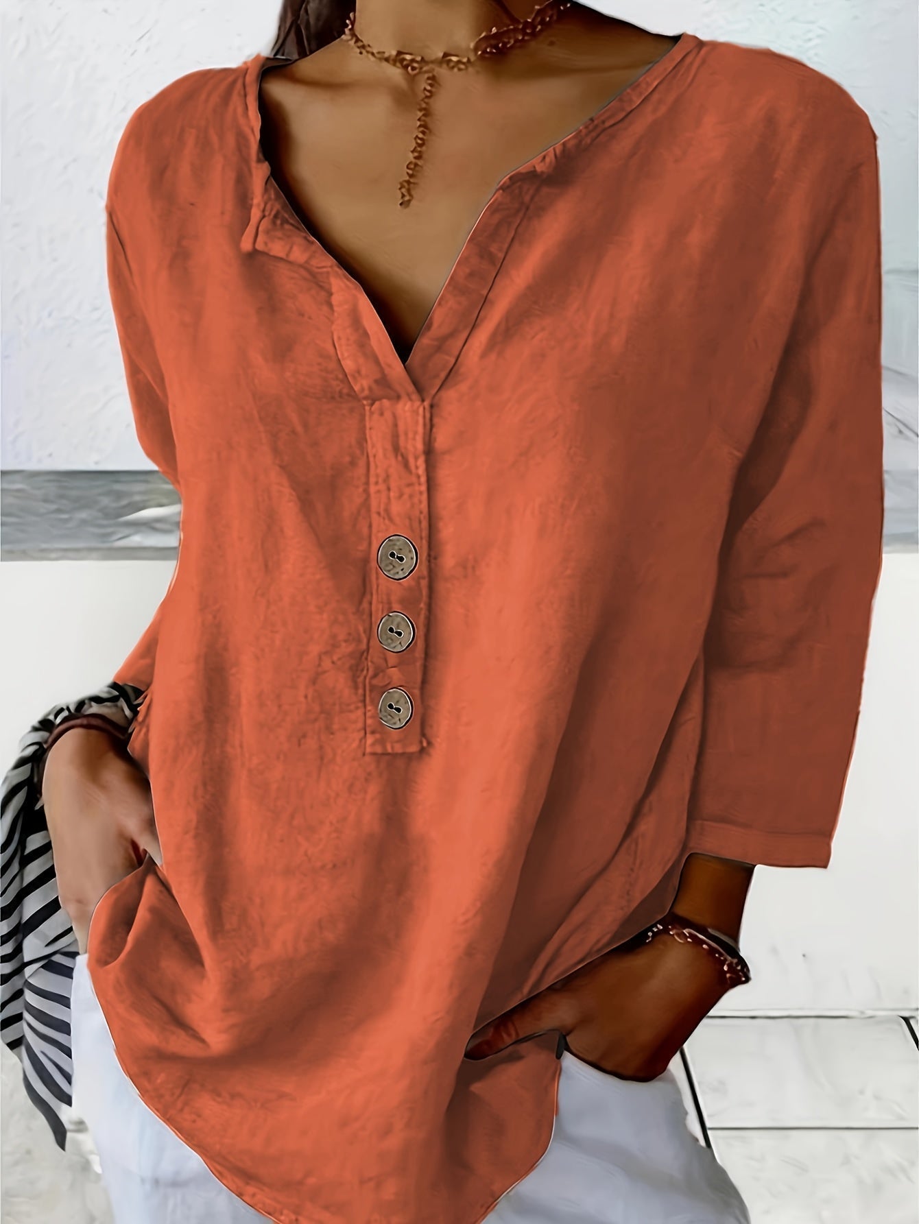 Mykaela | Blouse With Button V Neckline