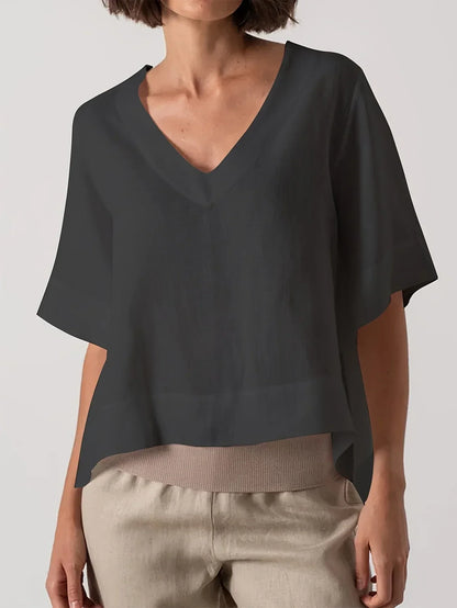Mattea | V Neck Loose Fit Short Sleeve Top