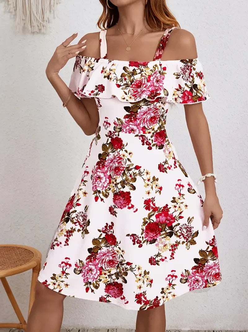 Rosanne | Floral Print Off Shoulder Strap Dress