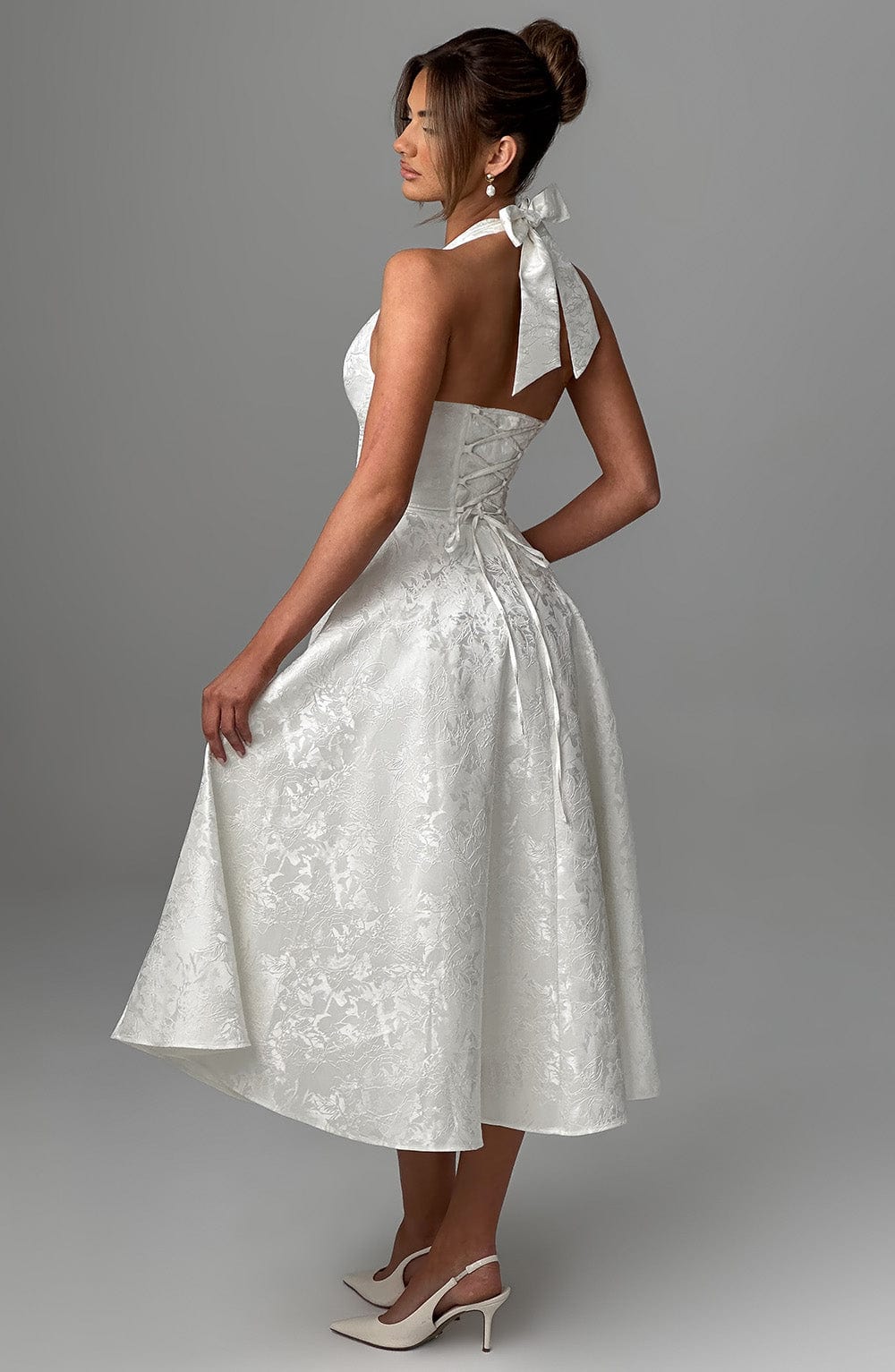 Myra | Halter Neck Jacquard Midi Dress