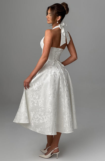 Myra | Halter Neck Jacquard Midi Dress