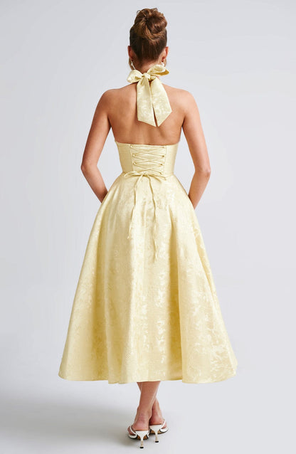 Myra | Halter Neck Jacquard Midi Dress