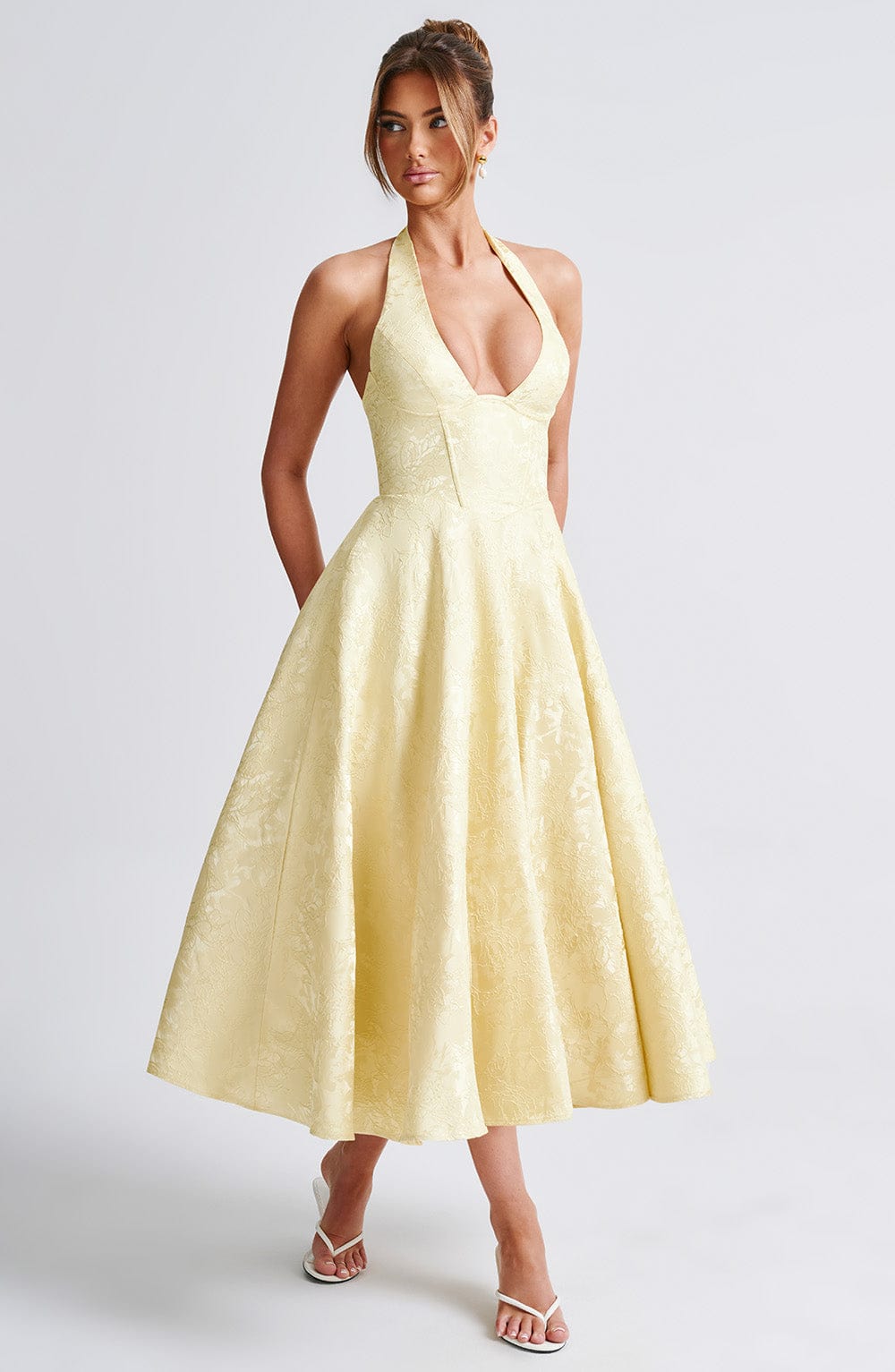 Myra | Halter Neck Jacquard Midi Dress