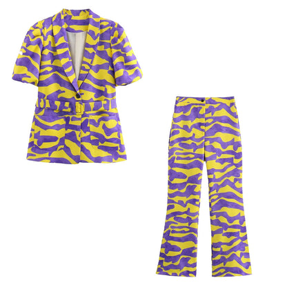 Missy | Printed Puff Sleeve Belted Pants Set