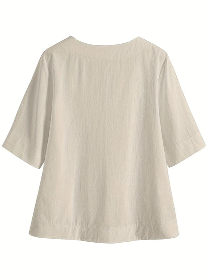 Mattea | V Neck Loose Fit Short Sleeve Top