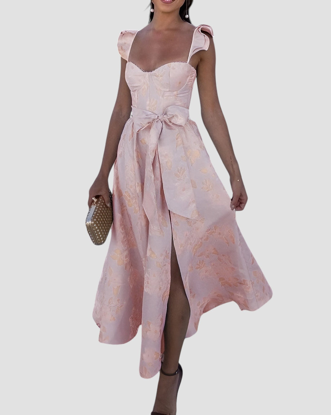 Olesya | Floral Print Ruffle Strap Midi Dress