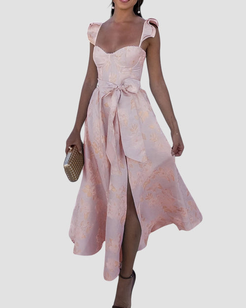 Olesya | Floral Print Ruffle Strap Midi Dress