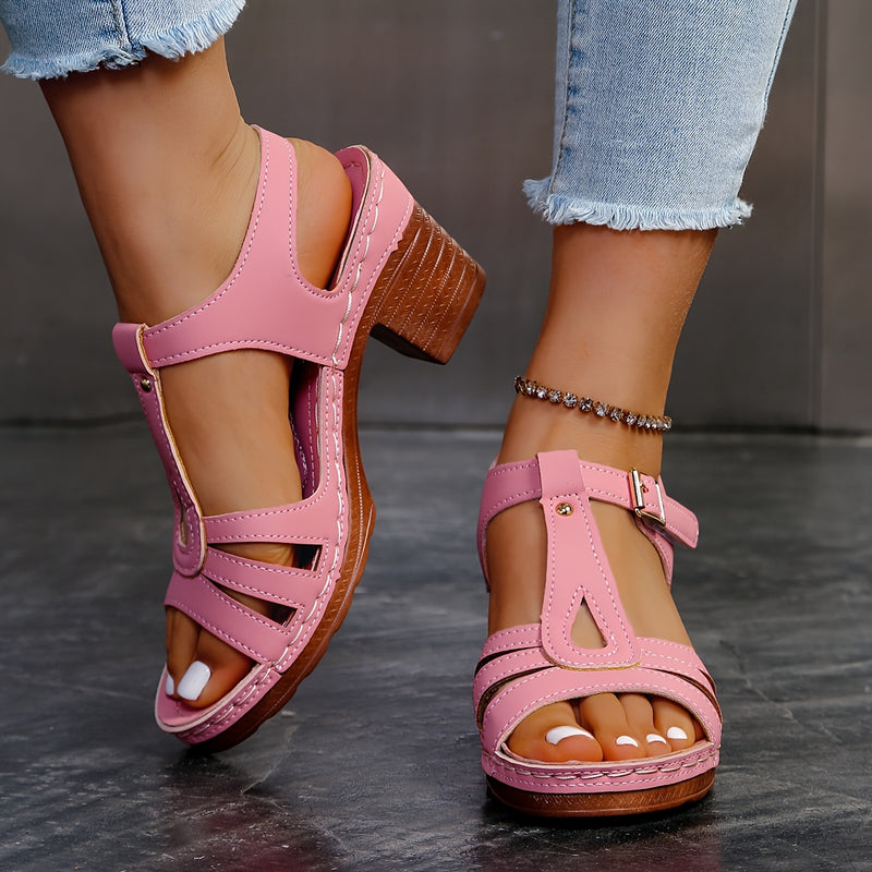 Manya | Block Heel T-Strap Open Toe Sandals