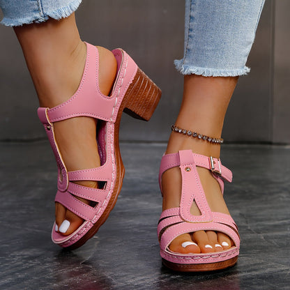 Manya | Block Heel T-Strap Open Toe Sandals
