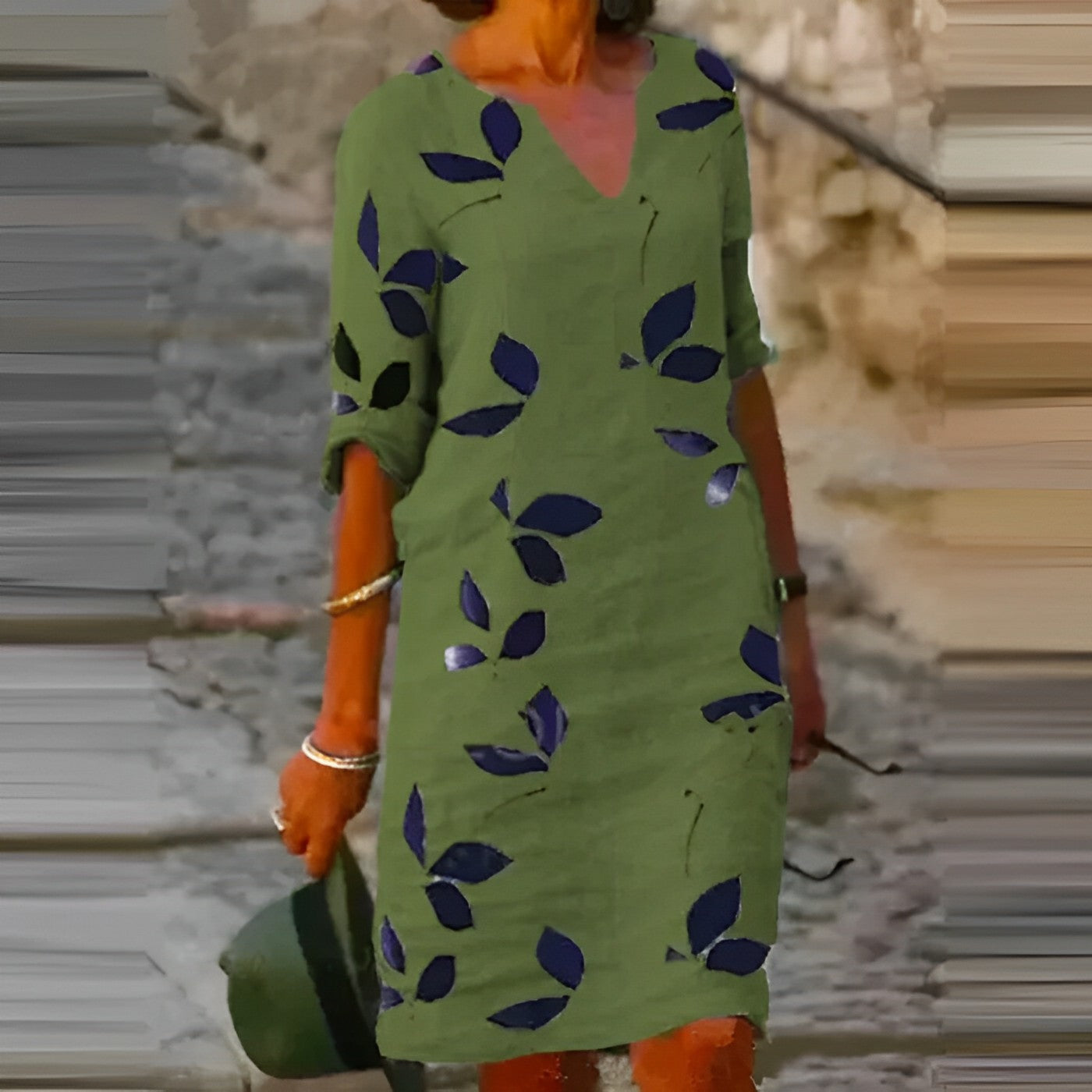Zadie | Leaf Print V-Neck Midi Dress
