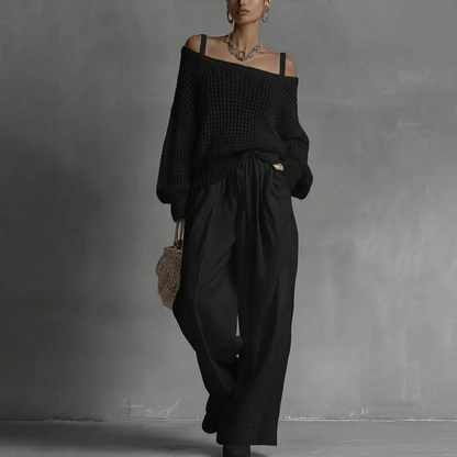 Shaneka | Off Shoulder Knit Top Wide Leg Set