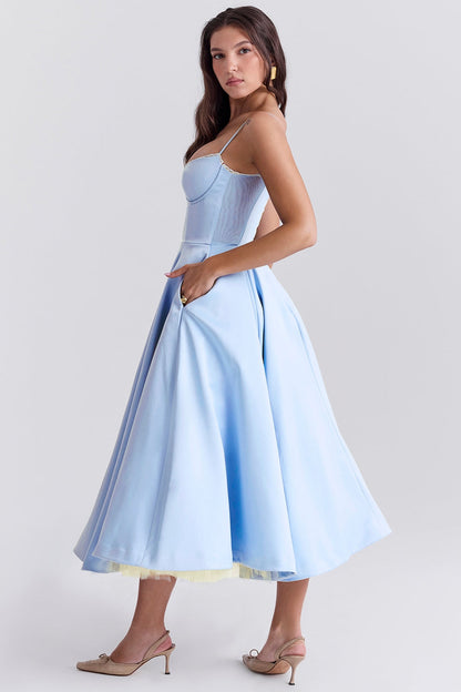 Arestina | Sleeveless Midi Dress with Tulle Hem