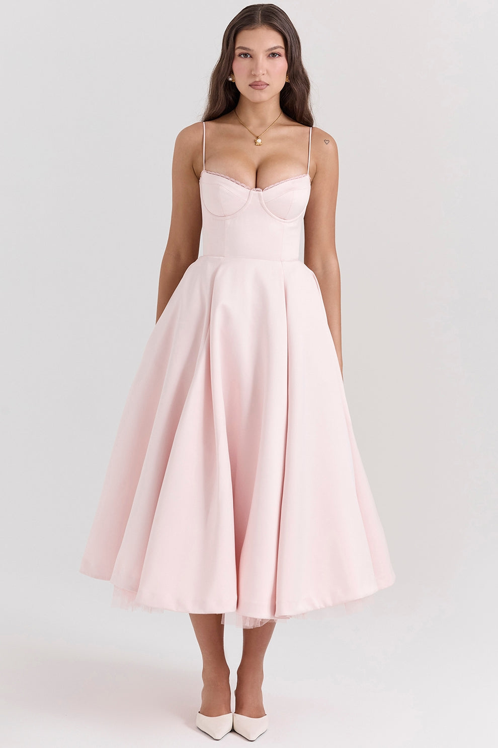 Arestina | Sleeveless Midi Dress with Tulle Hem