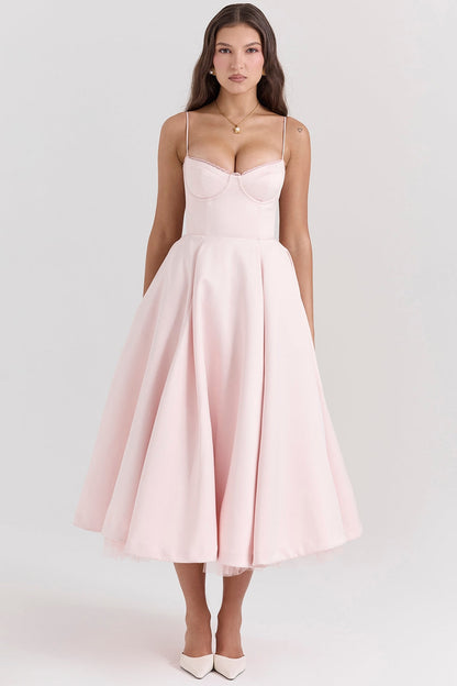 Arestina | Sleeveless Midi Dress with Tulle Hem