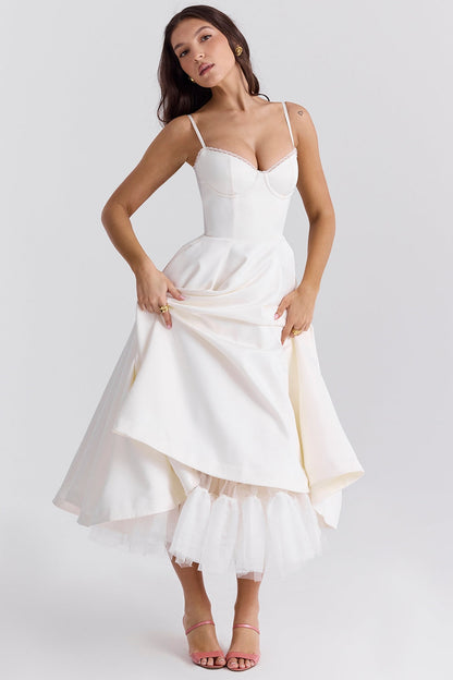 Arestina | Sleeveless Midi Dress with Tulle Hem