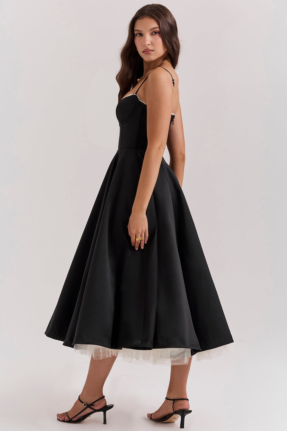 Arestina | Sleeveless Midi Dress with Tulle Hem