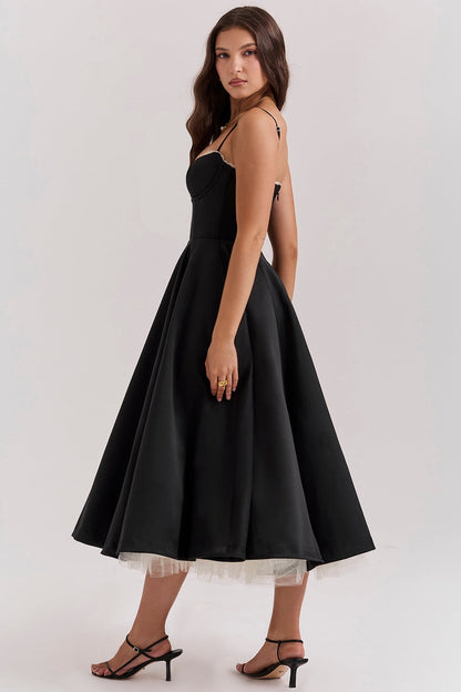 Arestina | Sleeveless Midi Dress with Tulle Hem