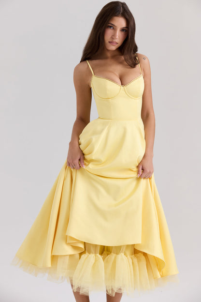 Arestina | Sleeveless Midi Dress with Tulle Hem