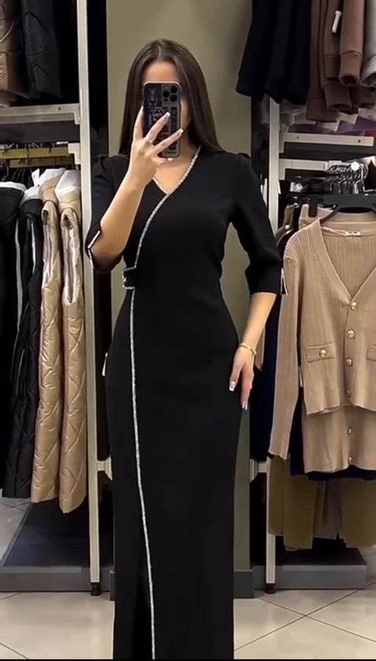 Vesela | Maxi Dress V Neck Contrast Trim