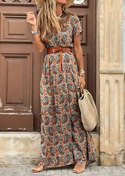 Briony  | Floral V-Neck Short Sleeve Maxi Dress
