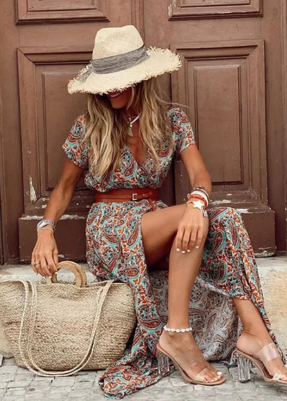 Briony  | Floral V-Neck Short Sleeve Maxi Dress