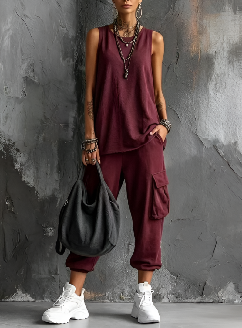 Leina | Sleeveless Tank Top Cargo Jogger Set