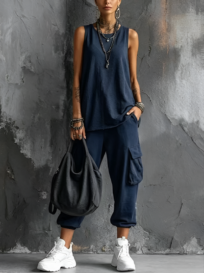 Leina | Sleeveless Tank Top Cargo Jogger Set