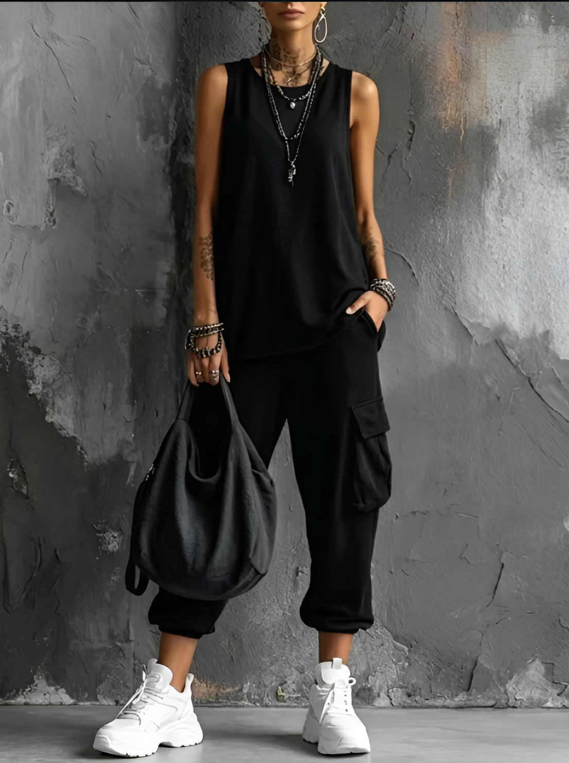Leina | Sleeveless Tank Top Cargo Jogger Set