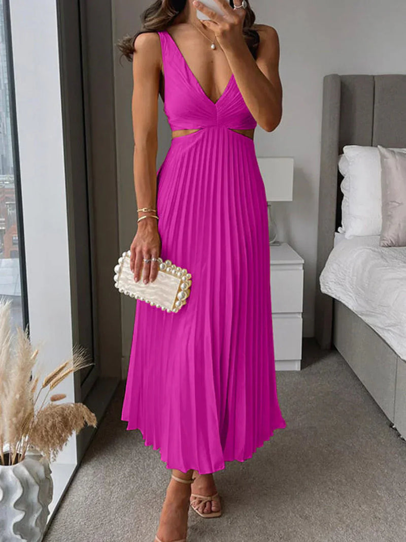 Zampia | Sleeveless Pleated V-Neck Maxi Dress