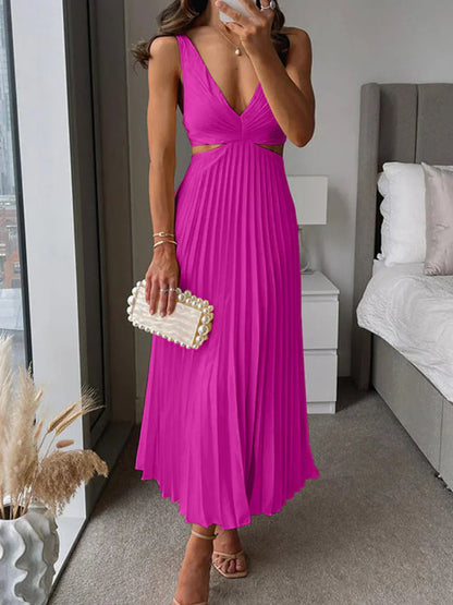 Zampia | Sleeveless Pleated V-Neck Maxi Dress