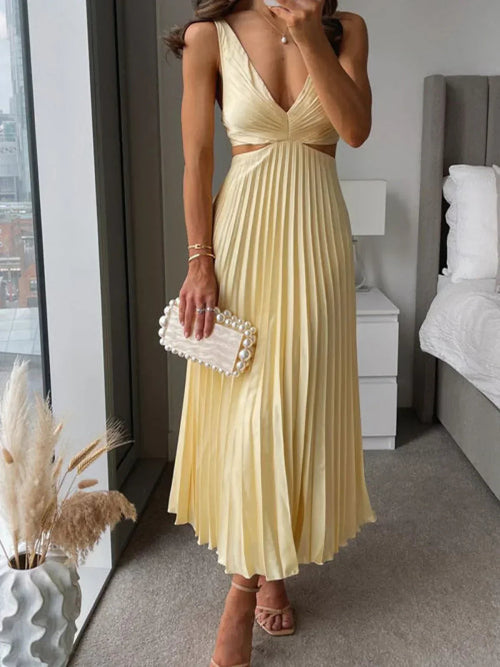 Zampia | Sleeveless Pleated V-Neck Maxi Dress