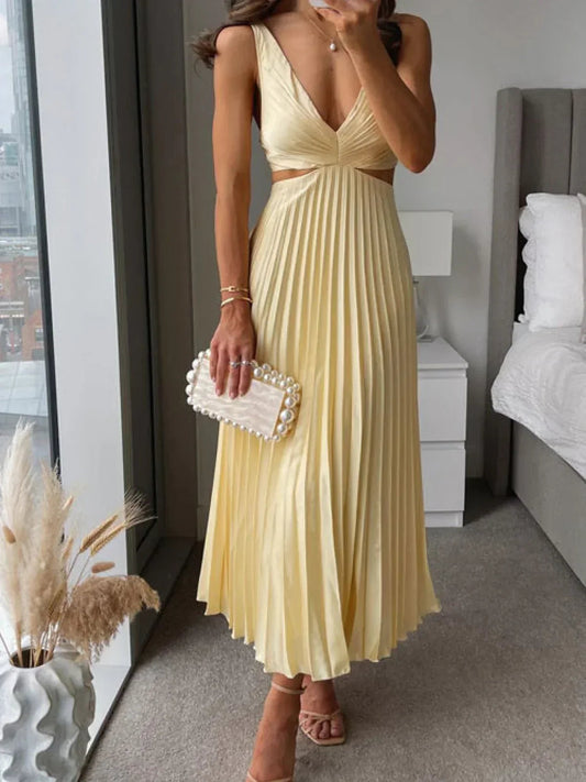 Zampia | Sleeveless Pleated V-Neck Maxi Dress