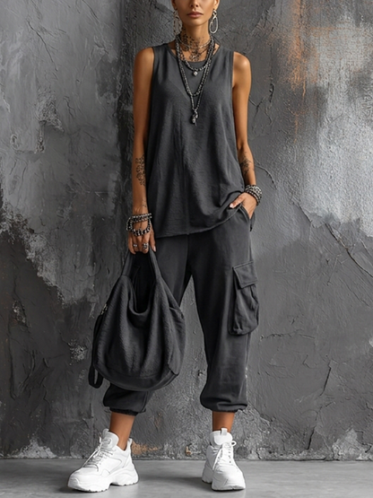 Leina | Sleeveless Tank Top Cargo Jogger Set
