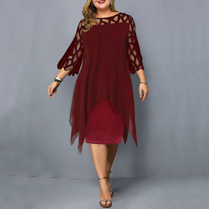 Krezia | Plus Size Mesh Sleeve Midi Dress