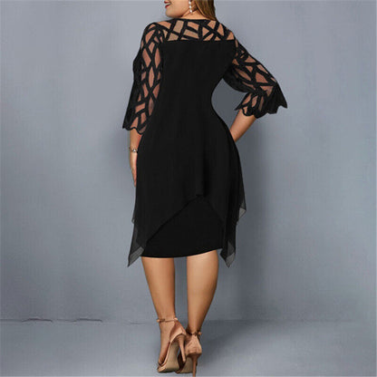 Krezia | Plus Size Mesh Sleeve Midi Dress