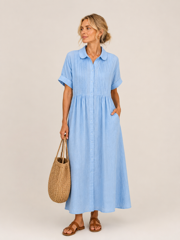 Anjali | Shirt Midi Dress Short Sleeve Button Front