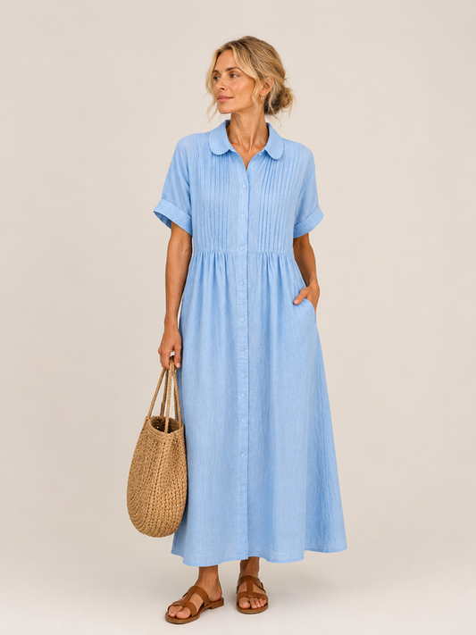 Anjali | Shirt Midi Dress Short Sleeve Button Front