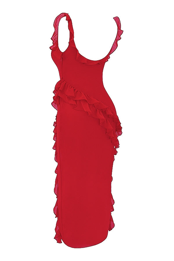 Dalia | Ruffle Trim Sleeveless High Slit Maxi Dress