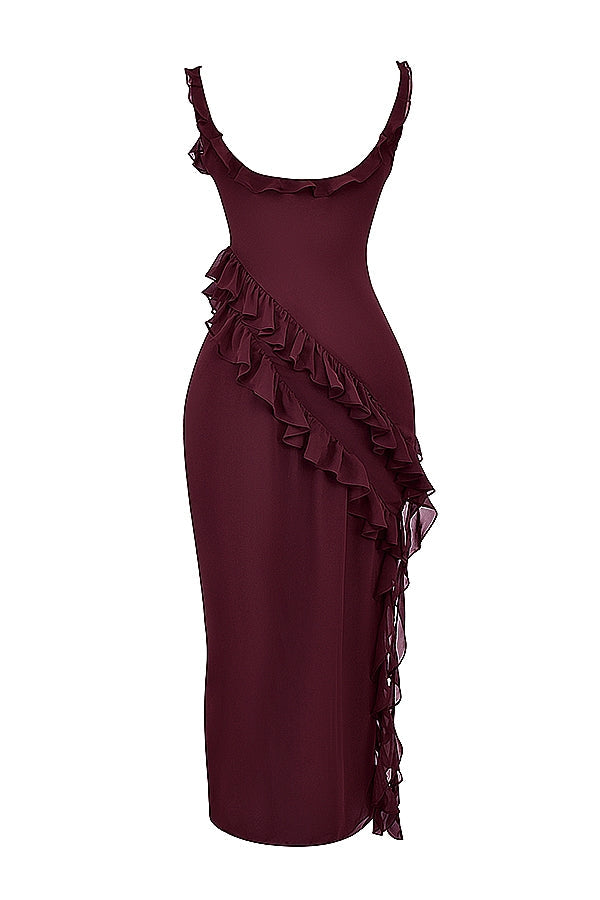 Dalia | Ruffle Trim Sleeveless High Slit Maxi Dress