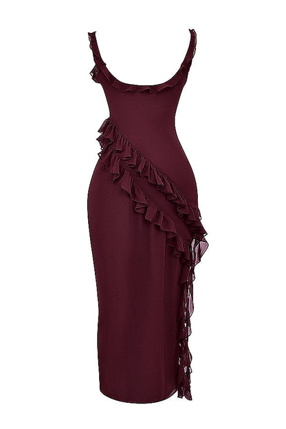 Dalia | Ruffle Trim Sleeveless High Slit Maxi Dress