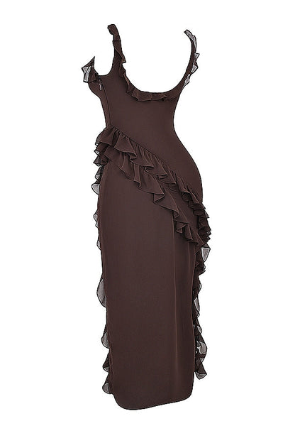 Dalia | Ruffle Trim Sleeveless High Slit Maxi Dress