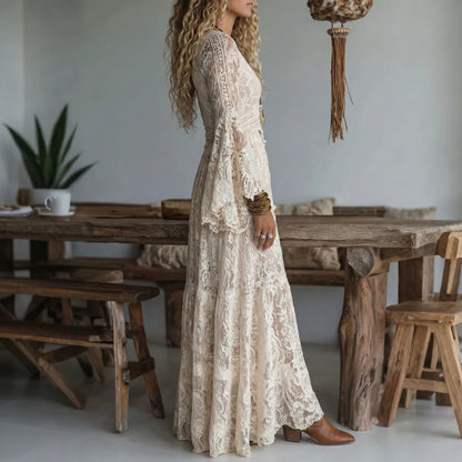 Chariya | Maxi Dress Lace V-Neck Flared Sleeve