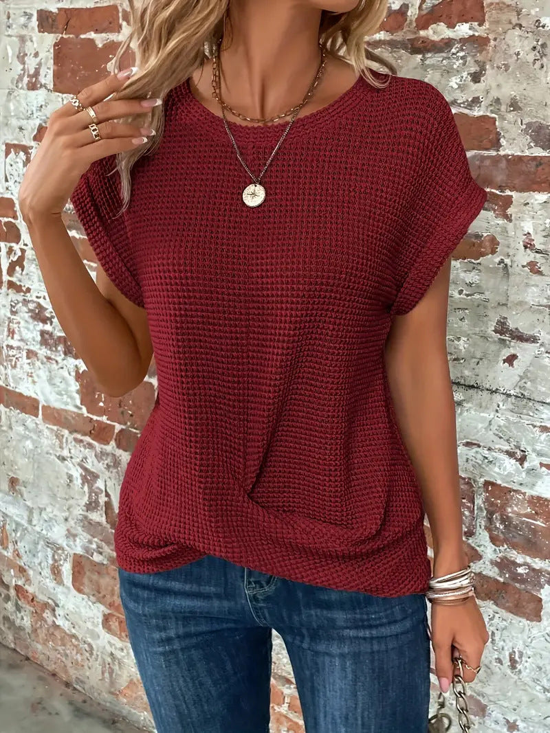 Mila | Textured Short Sleeve Round Neck Blouse
