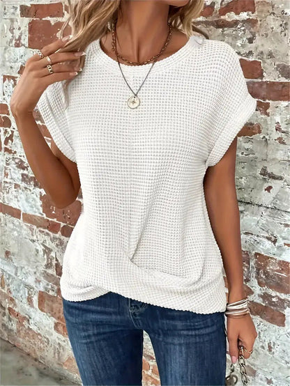 Mila | Textured Short Sleeve Round Neck Blouse