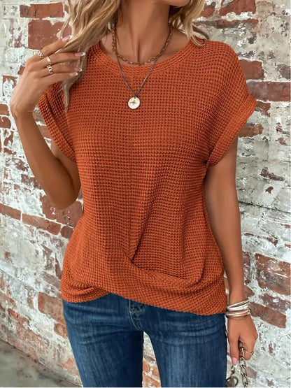 Mila | Textured Short Sleeve Round Neck Blouse