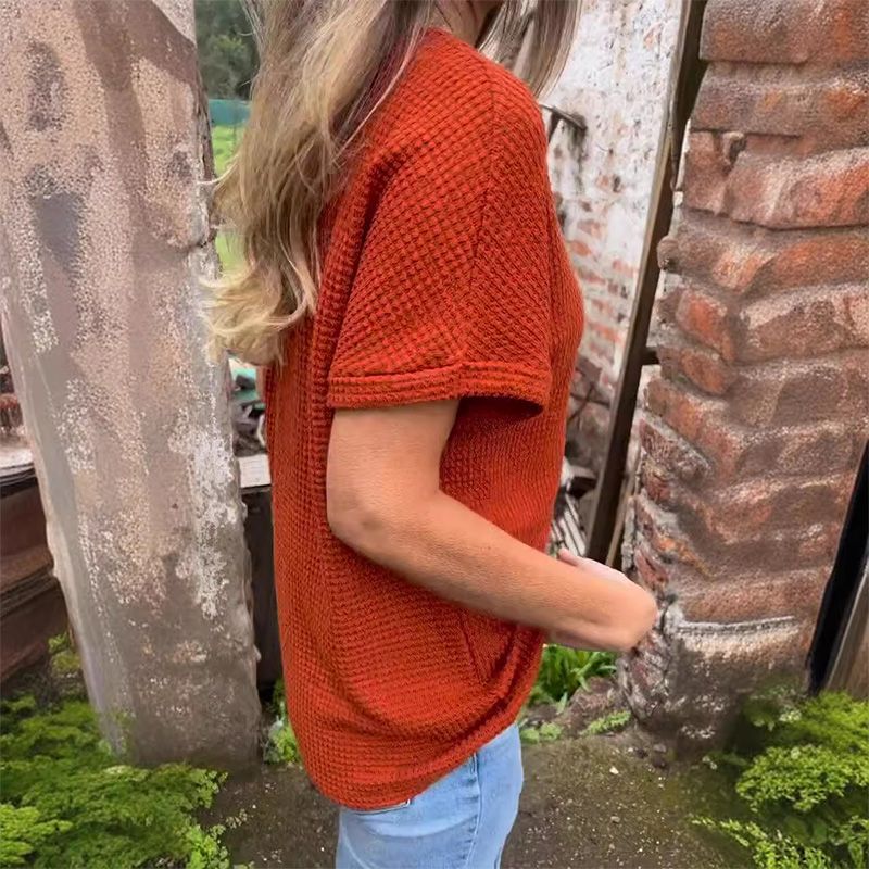 Lindse | Short Sleeve V Neck Button Top