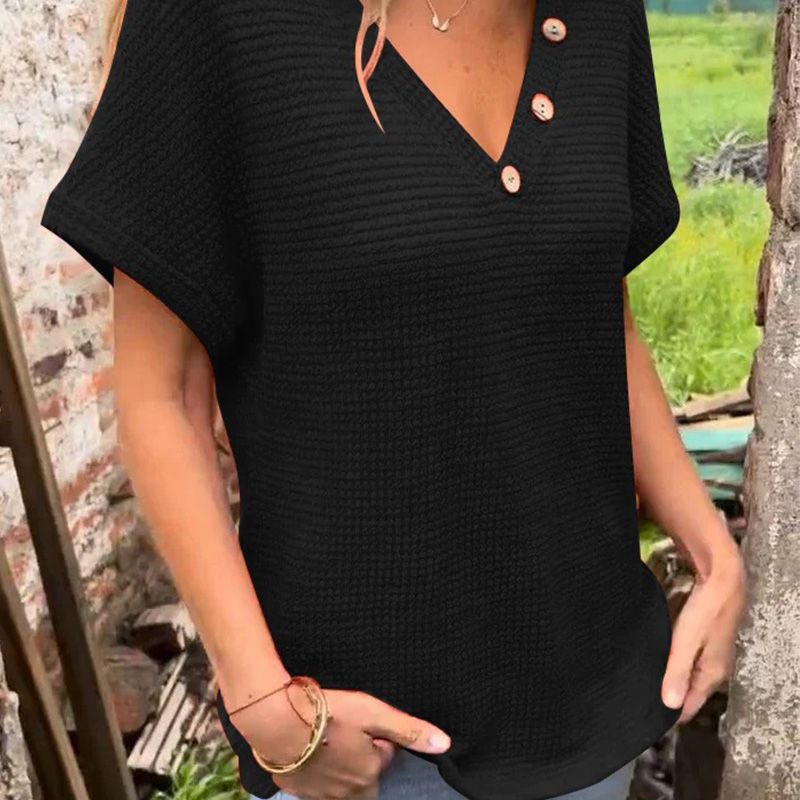 Lindse | Short Sleeve V Neck Button Top