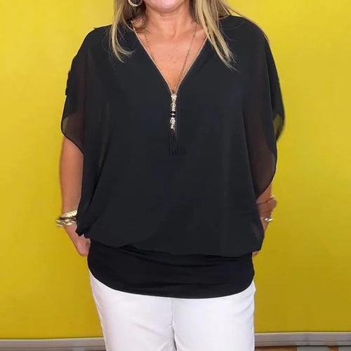 Shauna | Chiffon Look Zip Neck Blouse